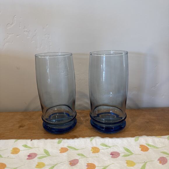 Vintage Libbey Set Of 2 Misty Blue Aqua Clear‎ Tall 6" Glasses Highball Tumbler - Picture 1 of 6